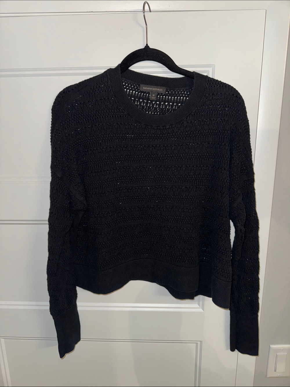 Banana Republic Black Open-Weave Crewneck Sweater